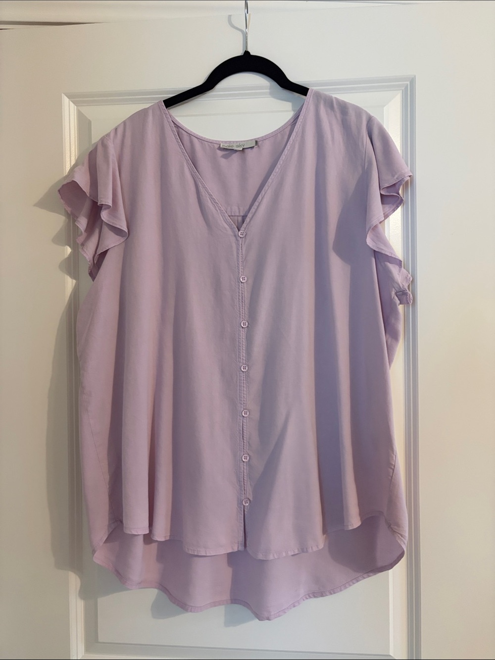 Lavender Button-Front Ruffle Sleeve Blouse